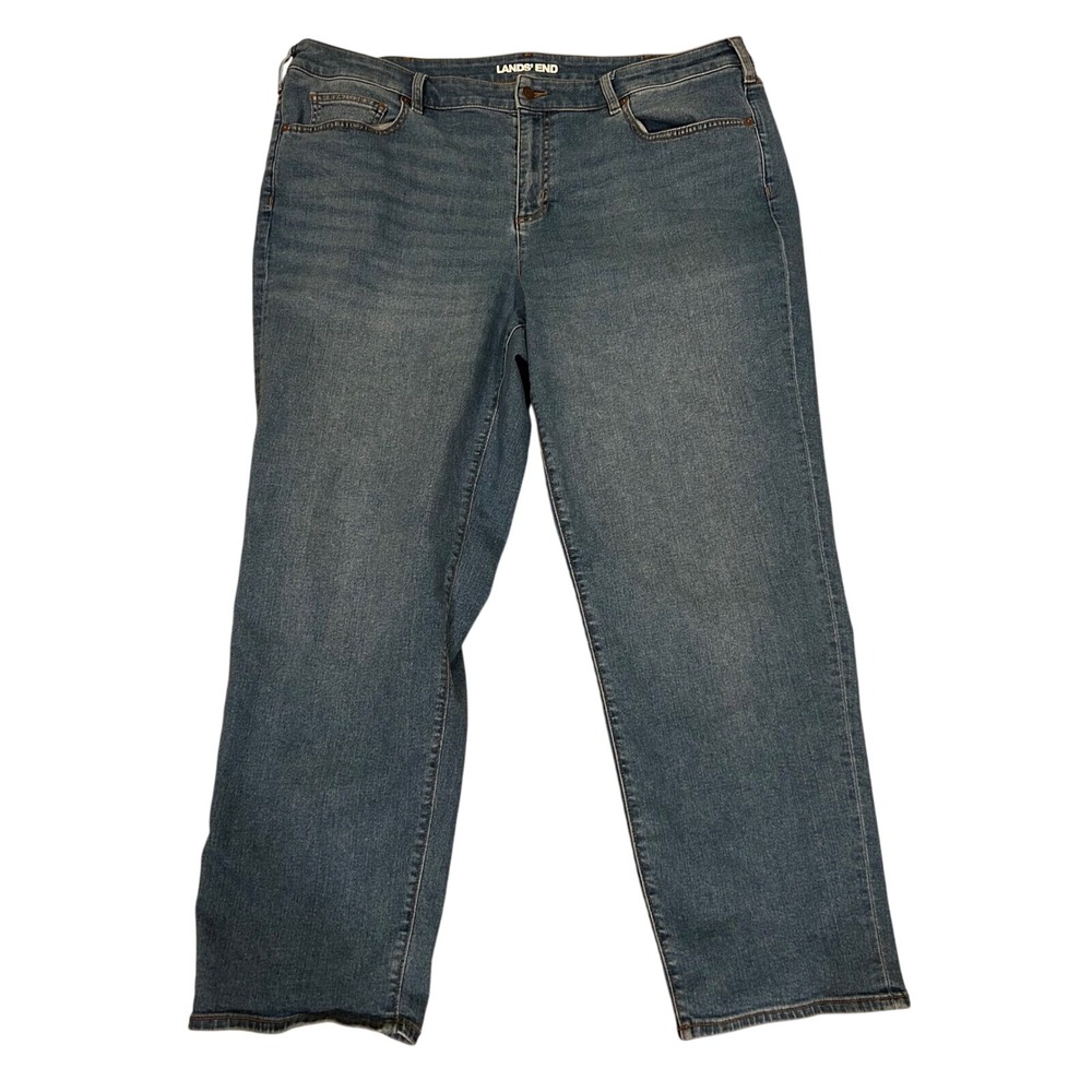 Lands'‎ End HIGH RISE STRAIGHT JEAN Blue Wash sz 24W